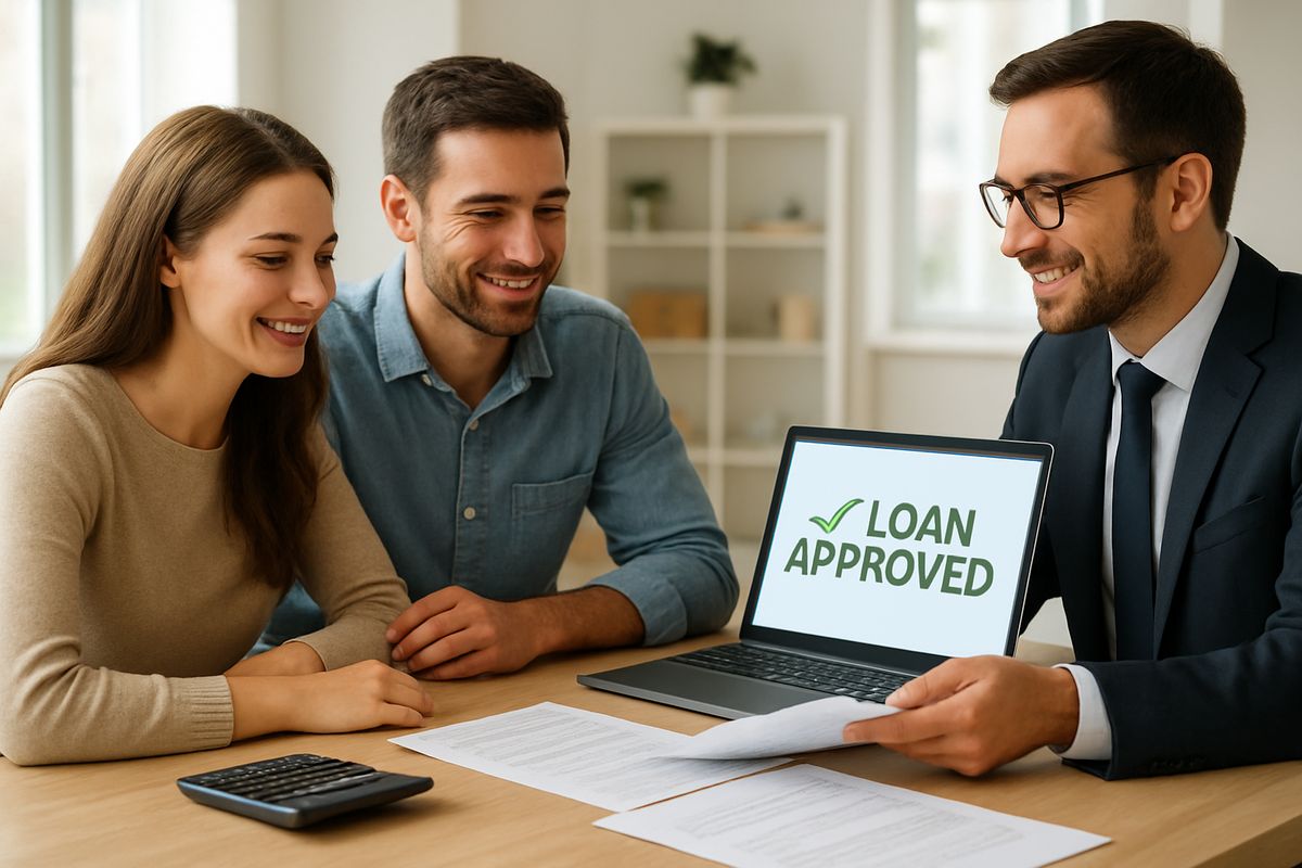 Couple reviewing FHA loan paperwork with a mortgage lender in Texas
