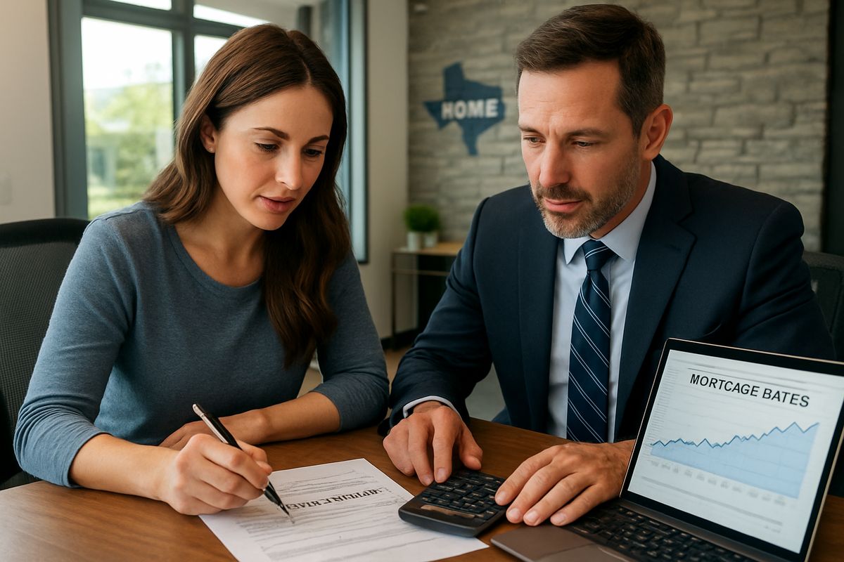 Texas homebuyer reviewing mortgage rate trends with a loan officer in 2026
