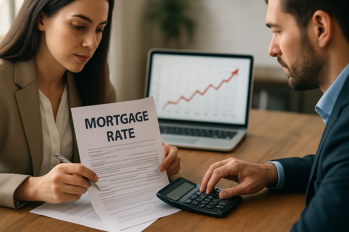 Homebuyer and lender reviewing mortgage rate documents as Texas rates climb above 7 percent